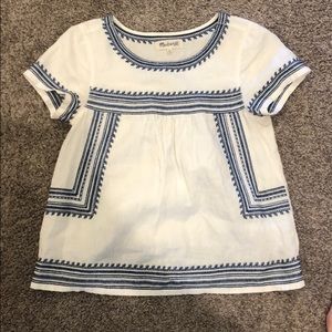 Madewell White/Blue baby doll top
